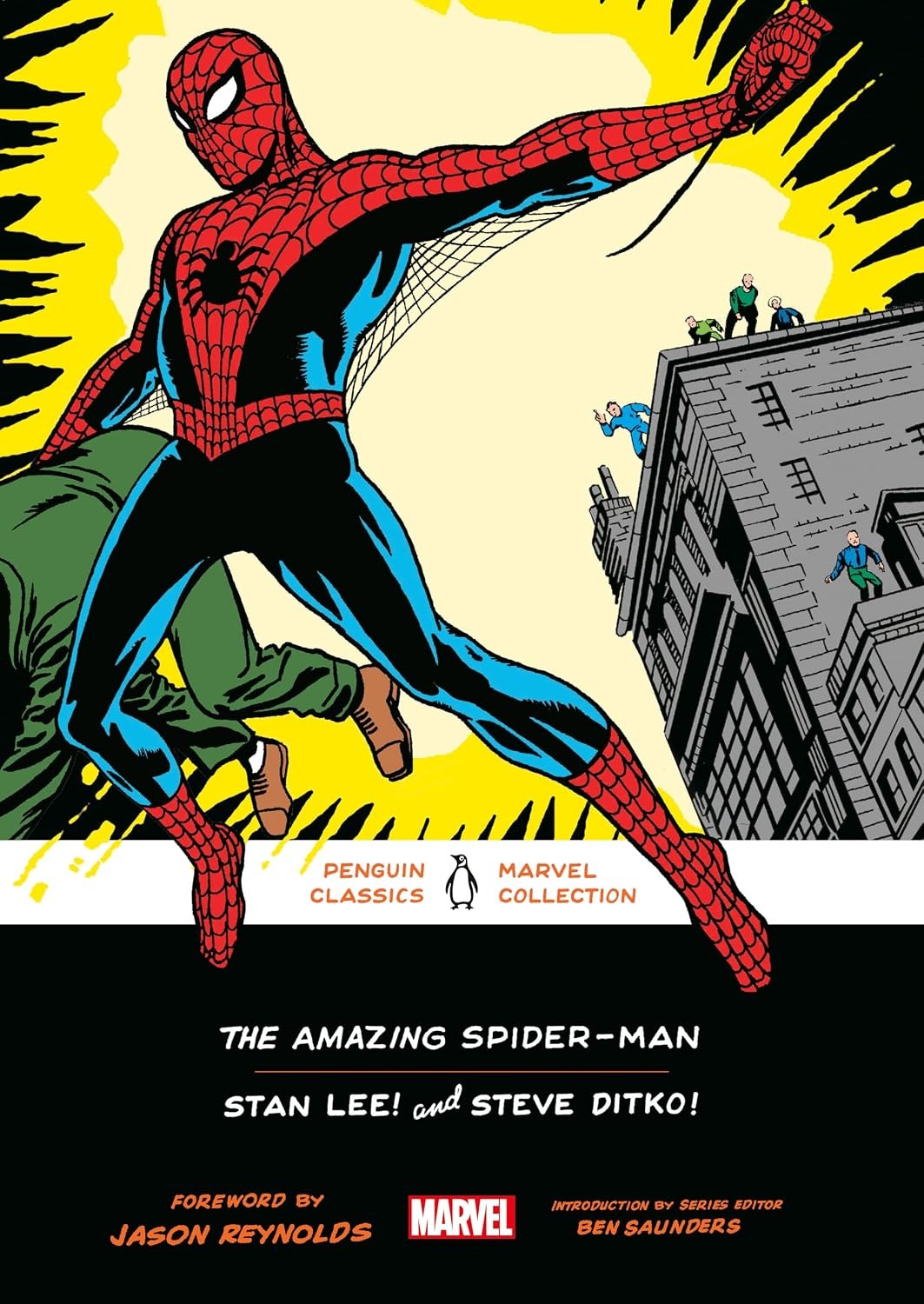 Book cover of 'The Amazing Spider-Man' with Spider-Man in action pose on a city street.